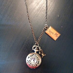 Women Pocket Watch Alice In Wonderland Hollow Bronze Rabbit Flower  vintage